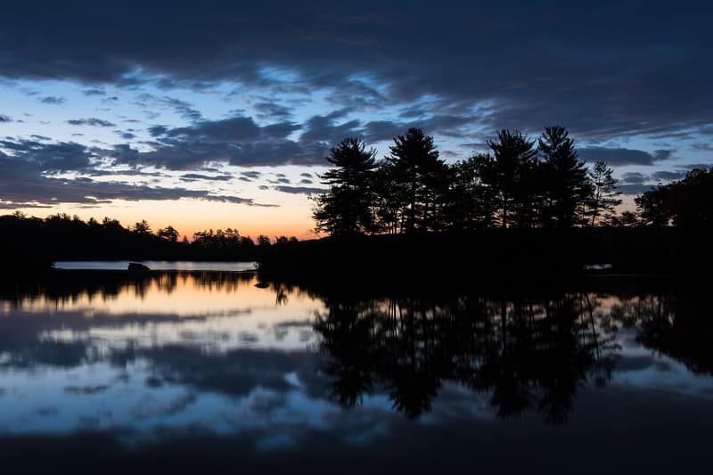 Lake Tiorati at twilight, beside the trailhead lot