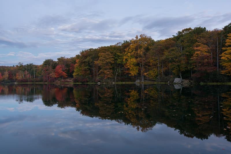Lake Skannatati at blue hour, which the Long Path skirts